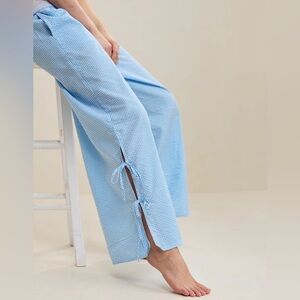 Aerie Off-Duty Seersucker Side Tie Trouser PJ Blue sz XL